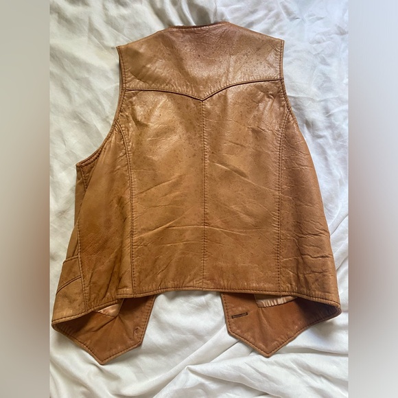 Vintage Western Soft Tan Genuine Leather Vest - Picture 2 of 7